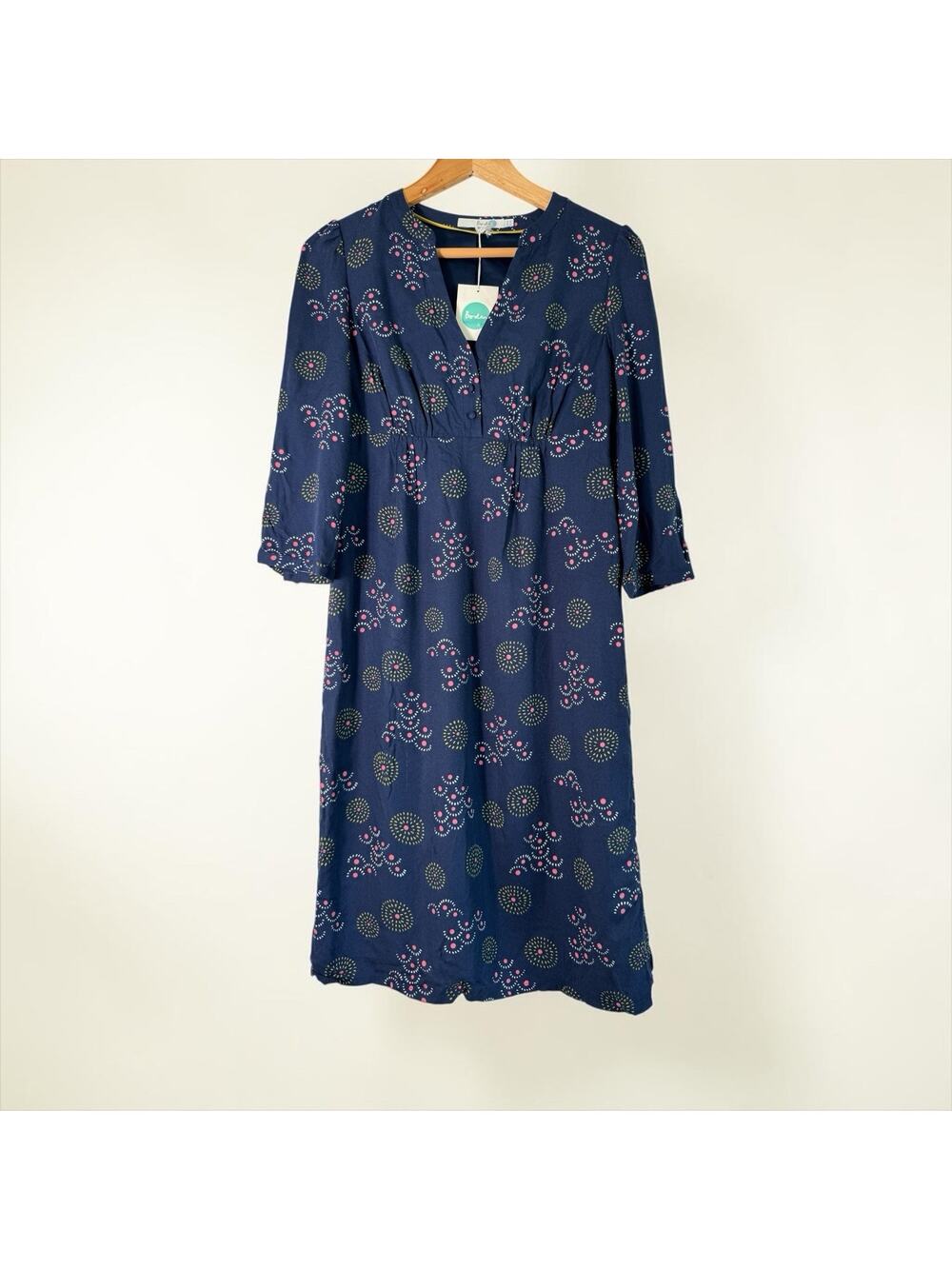 NWT Boden Women's Martha Dress Navy Blue Floral V-Neck Size 4L Preppy Classic